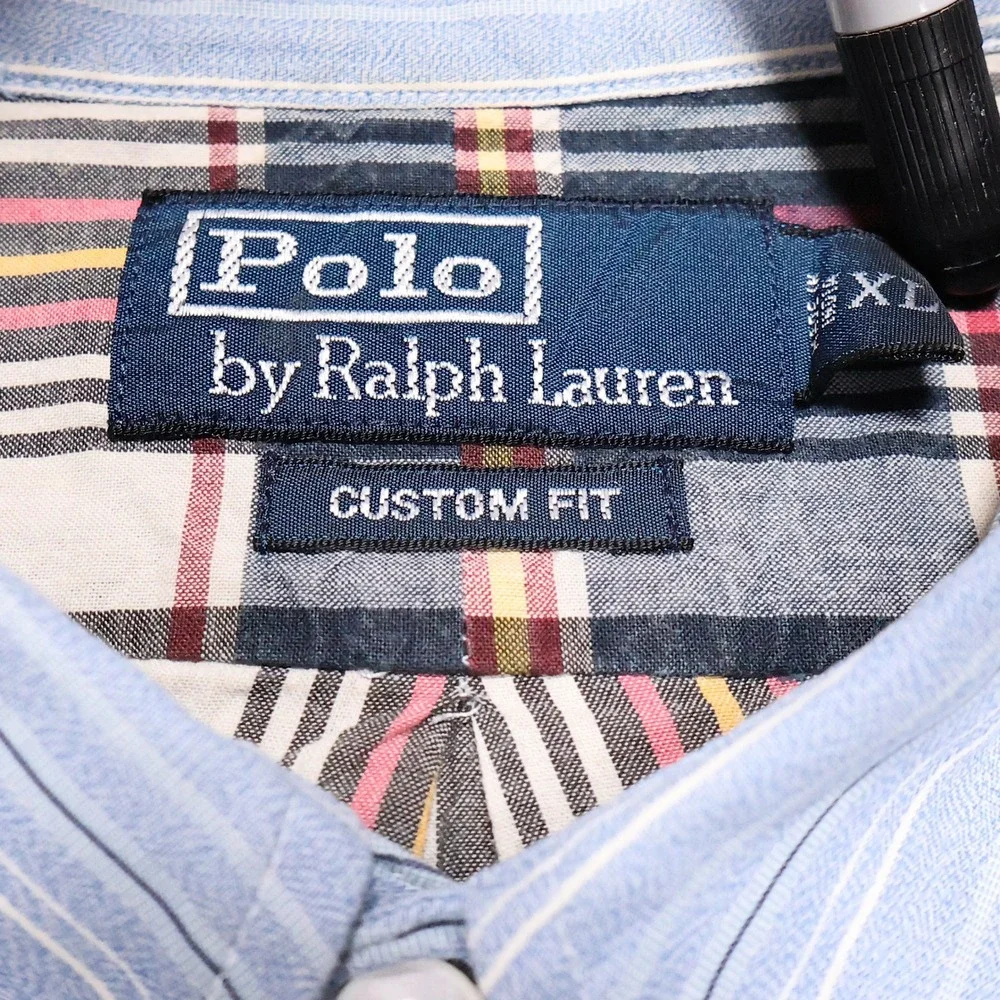 POLO RALPH‎ LAUREN Men's XL Plaid Custom Fit Contrasting Collar Button Up Shirt
